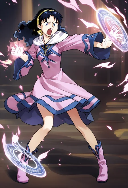 score_9, score_8_up, score_7_up, source_anime,
mia_ausa, hair bow, hairband, dress, jewelry, full body shot, fire magic spell, ice magic spell, magic staff, shouting, <lora:mia_ausa:1>