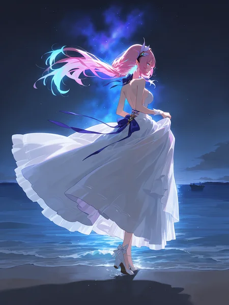 <lora:nai_ILL:0.8>,
<lora:Glowing_Spot_Color_-_Illustrious:0.6>, glowing eyes, streaked hair, glowing inner hair, glowing streaks,
wide shot,full body,1girl,{{{{{elysia \(honkai impact\), }}}}},long hair,breasts,
full body,
hair ornament,bare shoulders,{backless dress},ribbon},earrings,wedding dress,
night,
ocean,nebula
,depth_of_field,
,masterpiece,best quality,