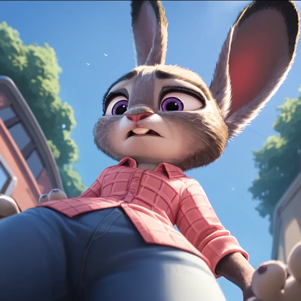 judyhopps looking down, low angle <lora:judyhopps-v1-ponyv6xl:1>, score_9, score_8_up, score_7_up, score_6_up, score_5_up, score_4_up