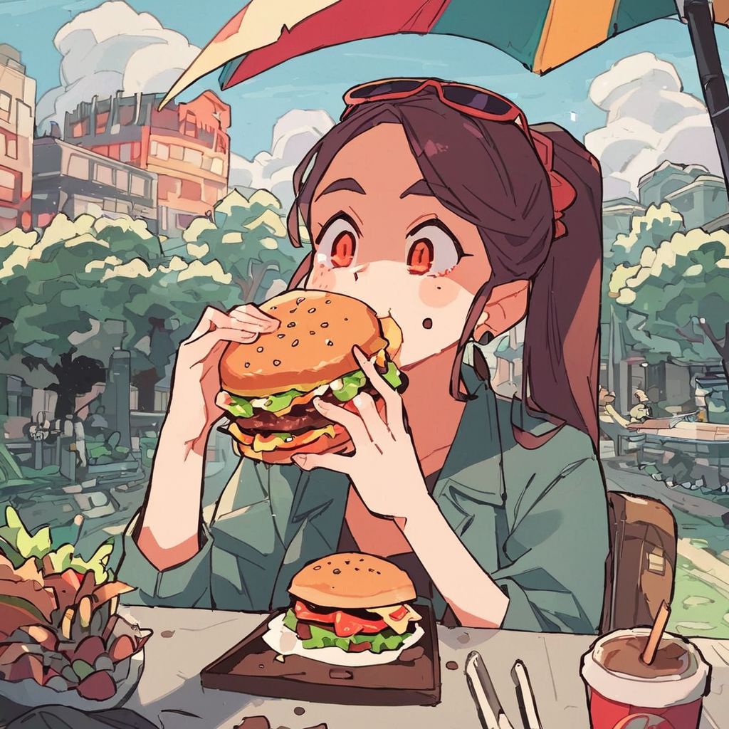 cute woman eating a hamburger, outdoors park
score_8_up <lora:last-000005:1>