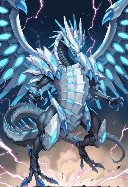 (score_9:0.9),score_8_up,score_7_up,rating_safe,anime style,(zPDXL),(zPDXL3),
<lora:blue eye chaos max dragon ponyXL v1.2:0.75>,mecha dragon,blue eye chaos max dragon,glowing eyes,solo,sharp teeth,electricity,open mouth,blue theme,spread wings,energy,