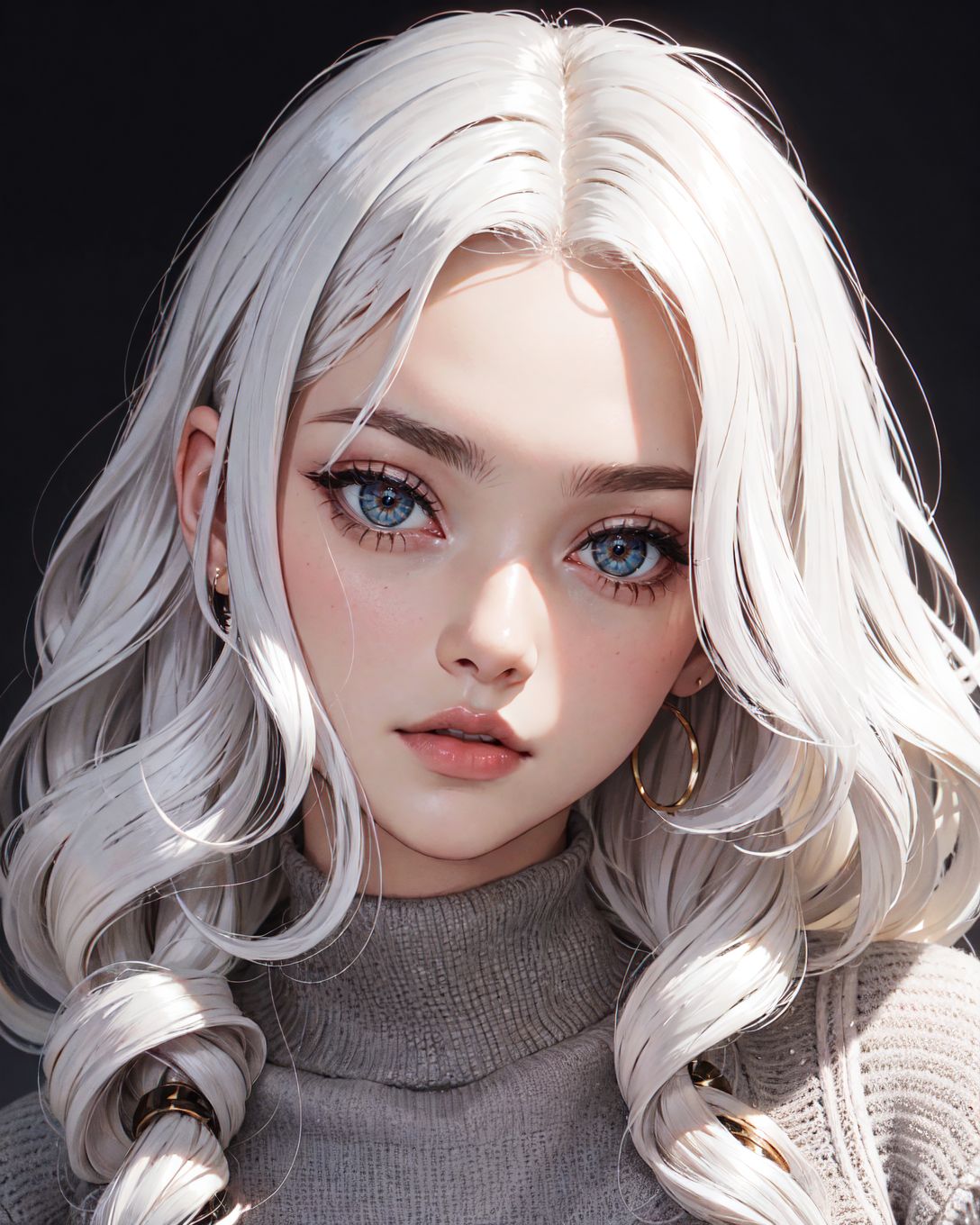 (upper body portrait:1), (grey sweater), plain background  Sn0frid_v1