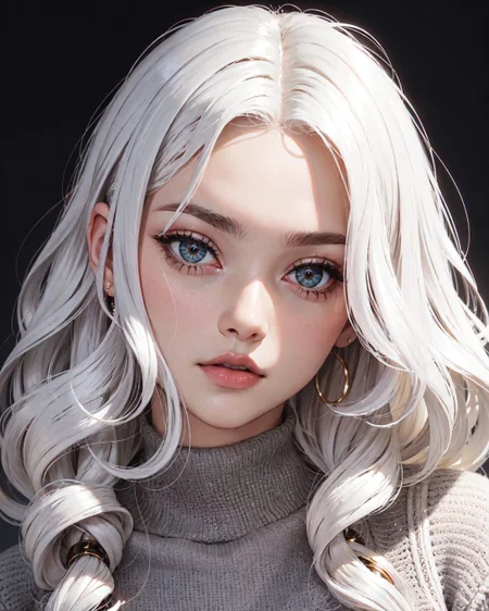 (upper body portrait:1), (grey sweater), plain background Sn0frid_v1