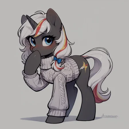 score_9, score_8_up, score_7_up BREAK
source_pony, velvet remedy, unicorn, pony, aran sweater, covering mouth, blushing, detailed, best quality <lora:vlvt_rem3:1> <lora:LineArt Mono Style LoRA_Pony XL v6:1>