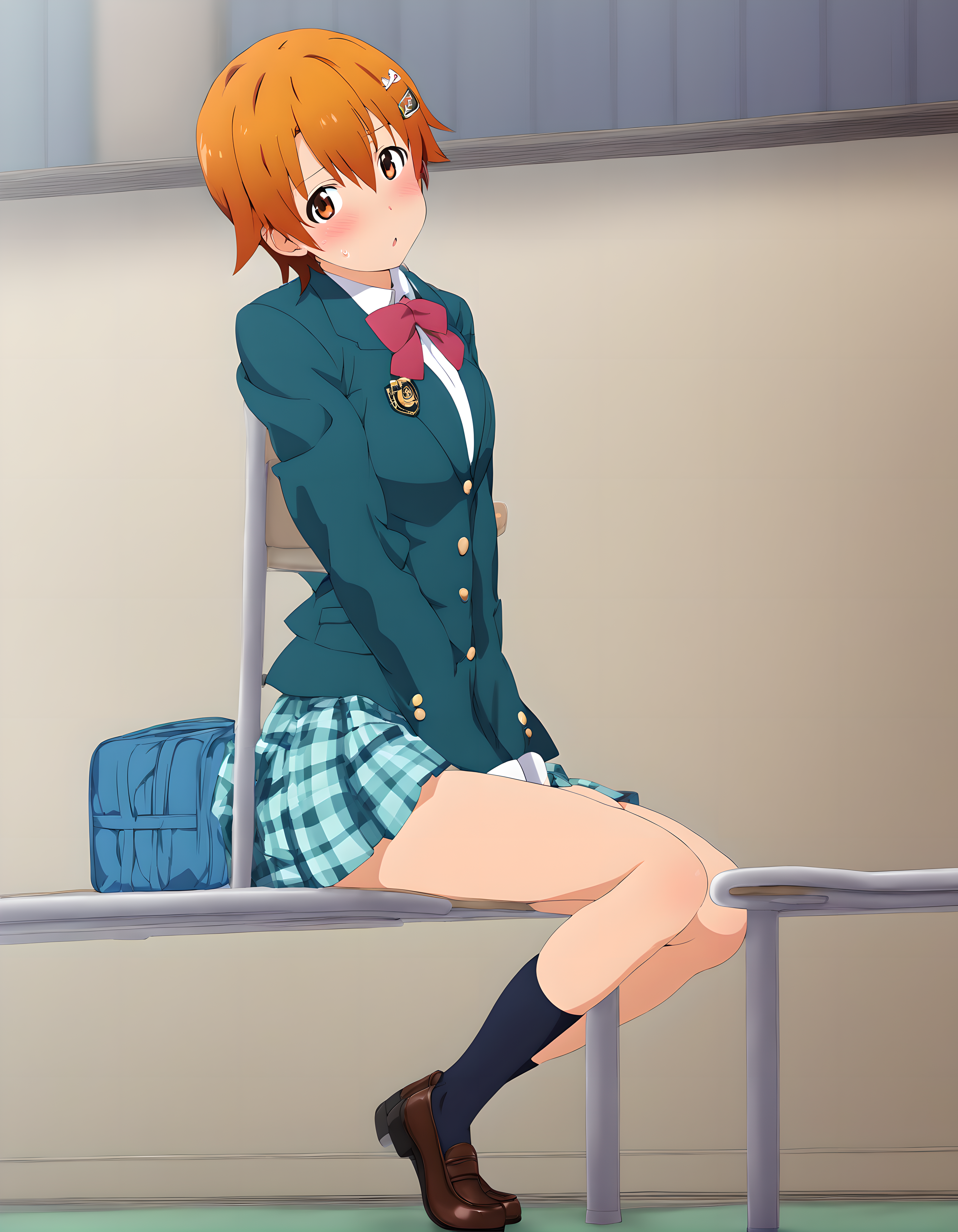 <lora:pony_xl_inami:1>,inami,1girl,best quality,masterpiece,super fine illustration,solo,blush,skirt,school uniform,jacket,socks,blazer,