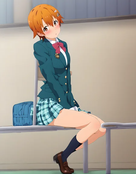 <lora:pony_xl_inami:1>,inami,1girl,best quality,masterpiece,super fine illustration,solo,blush,skirt,school uniform,jacket,socks,blazer,
