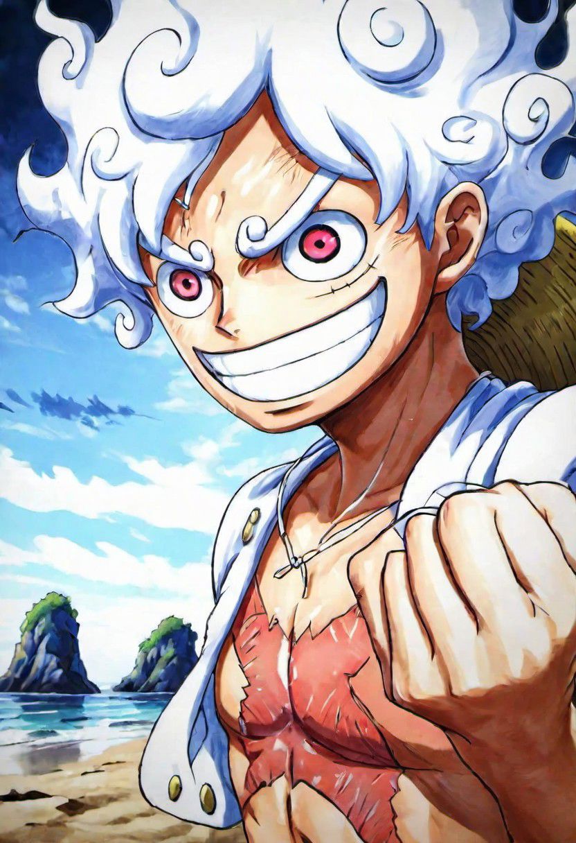 2D ( Portrait:1.1) 1Luffy in a beach, (best quality, masterpiece, detailed, highly detailed face) ,(high definition face:1.0),(detailed eyes:1.0) 8k,(Smilex2), (solo), amazing perspective, profesional composition ,