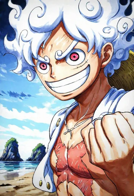 2D ( Portrait:1.1) 1Luffy in a beach, (best quality, masterpiece, detailed, highly detailed face) ,(high definition face:1.0),(detailed eyes:1.0) 8k,(Smilex2), (solo), amazing perspective, profesional composition ,