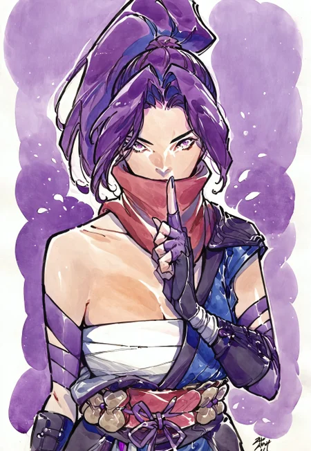 safe_pos, rating_nsfw, source_ANIME, source_MARVEL, peachmomoko, traditional media, score_9_eyes, score_8_up, score_7_up, , A dynamic anime-style action shot of Psylocke in her signature purple outfit, She has violet hair tied in a high ponytail, surrounded by psychic energy in a vibrant background of swirling light. (source: anime), high contrast, bold outline, broken colors, no gradient mesh, BREAK Open-Impressionism , cel-shading, rivals, ncpy13 style, pastels drawing, MYLF, sailocke, purple eyes, gloves, ponytail, scarf, sarashi, large cleavage sagging teardrop shaped breasts