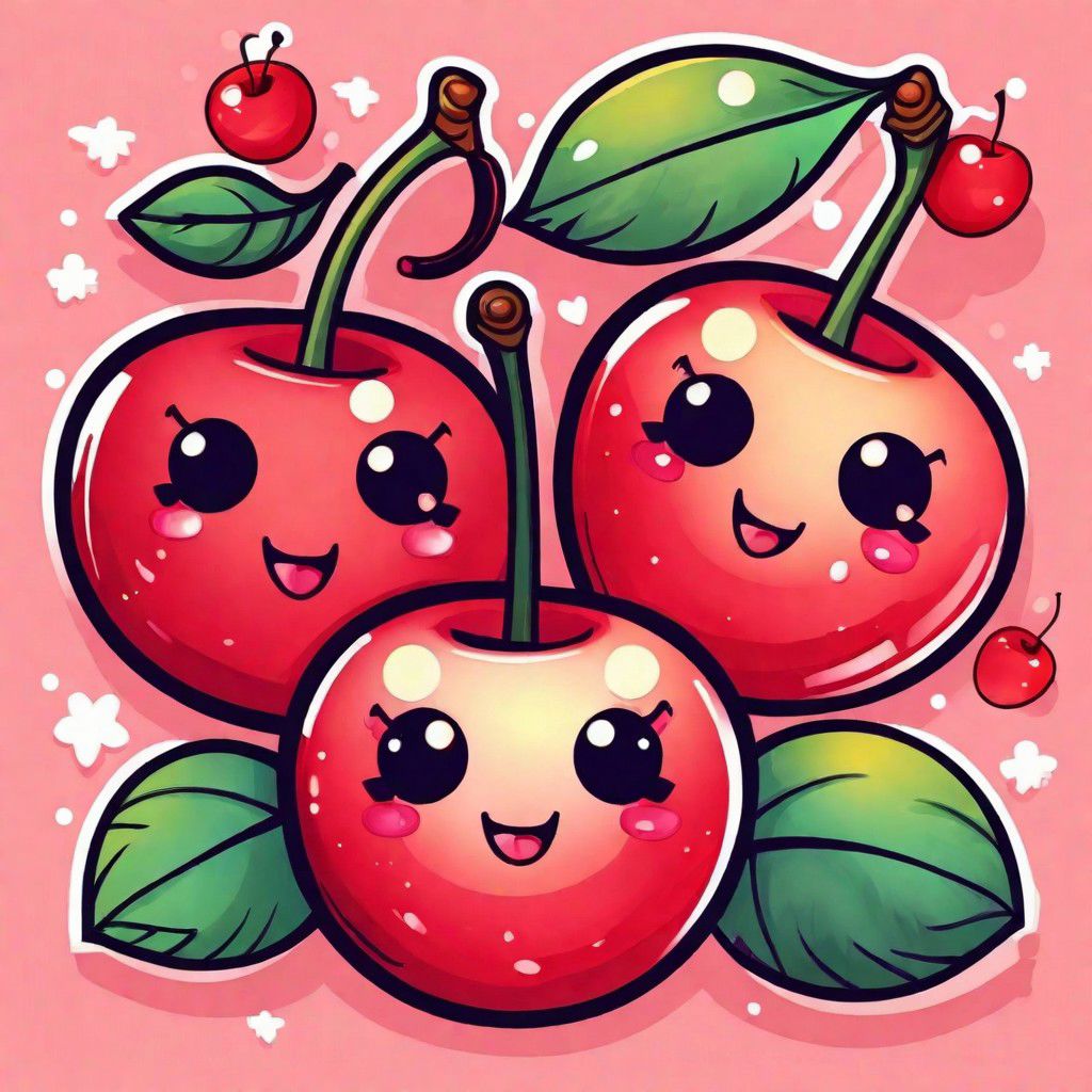 a couple of cute cherries in the kawaii art style