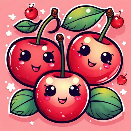 a couple of cute cherries in the kawaii art style