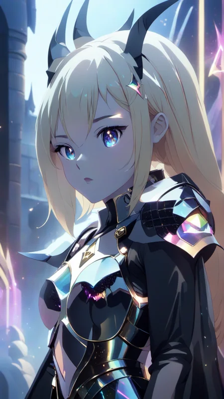 <lora:Darkness:1>
(DarknessKonosuba:1.9), DarknessKonosuba,
DarknessKonosuba wearing Armor,, pale demon girl, prismatic coloring, holographic vibe, chromatic black lace blouse, gothic background, (long straight horns:1.2), beautiful girl, detailed face, <lora:xl_yamer_style-3.0:1.3>