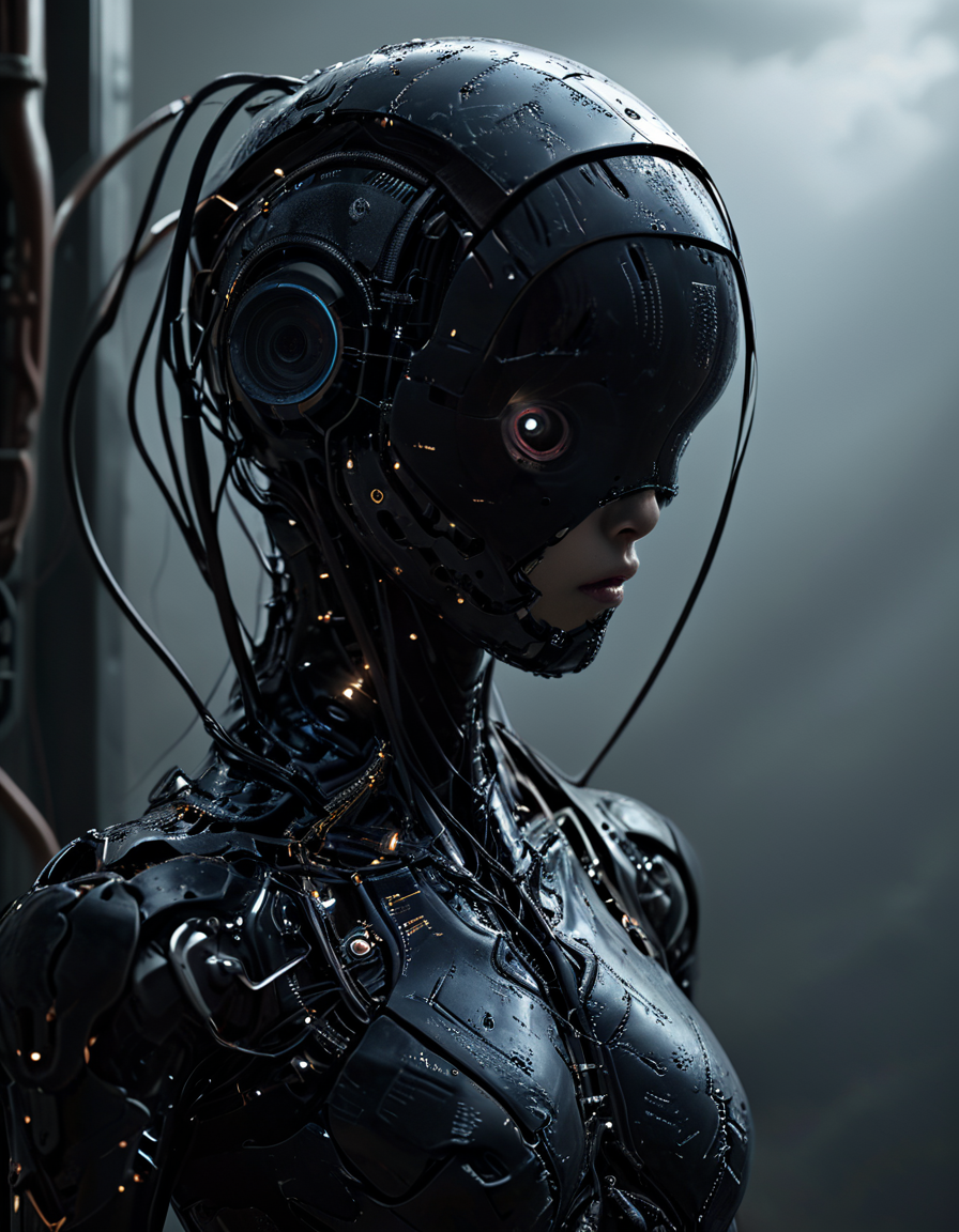 cinematic film still circuitboard, dark futuristic, noface, (nature art by Fujishima Takeji:0.7) , beautiful, cyborg, concept art, at Blue hour, Detailed illustration, hard light, F/8, extremely beautiful, 50mm lens, 8, focused on eyes, natural lighting, shallow depth of field, vignette, highly detailed, high budget Hollywood film, cinemascope, moody, epic, gorgeous, 