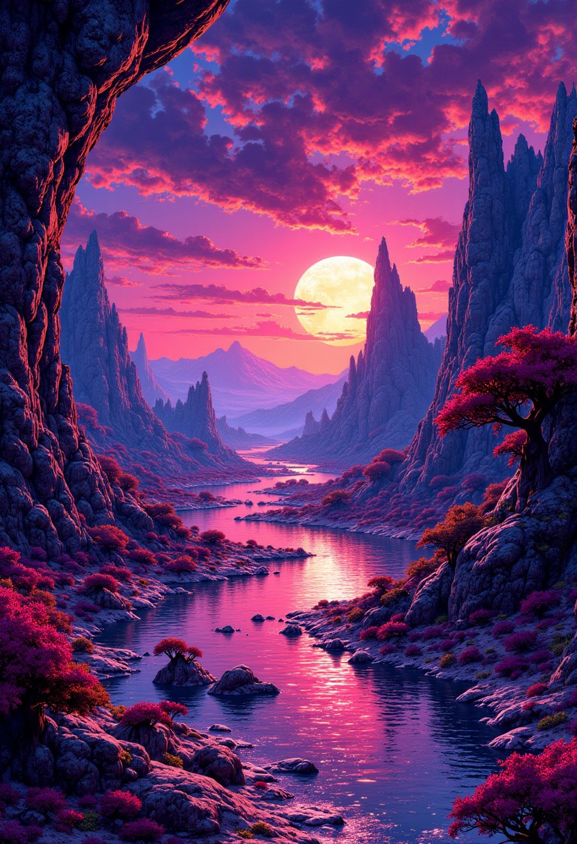 aidmansfwunlock, masterpiece, neon splash art of an alien landscape, vibrant surreal colours