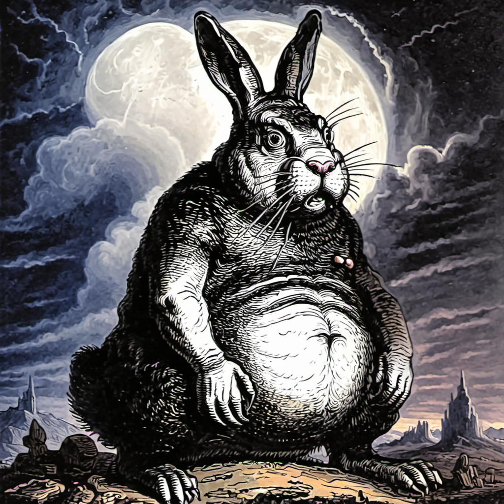 the big chungus of the apocalypse,menacing,majestic,sense of awe,art by llbreton, <lora:LLbretonXL-000004:1>