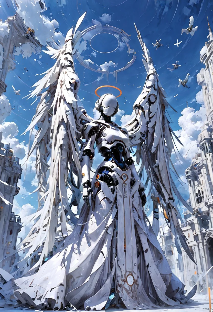 score_9, score_8_up, score_7_up,
painting, (angel), (wings), (white, marble), pure, flowing, (halo), holy, powerful enemy, angelic, Robot Skin, Android Skin,
BREAK
basking in sunlight ((full body, upper body shot)), surrounded by clouds,
BREAK
rating_questionable, highly detailed, best quality, masterpiece, digital_art,
<lora:Mechanism-pdxl-1:1.0>