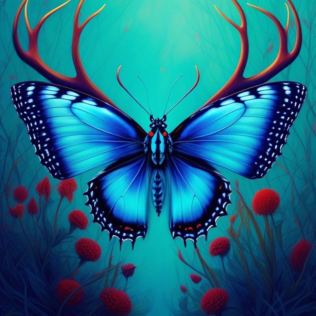 blue butterfly, antlers, colorful, nature, watermark, outdoors, blue skin, bug, ladybug