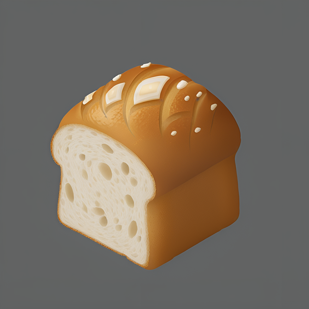 food, made of bread, isometric, solo, simple background, no humans, grey background, 1cube  <lora:materials_and_textures_sphere_orb_SDXL:1>