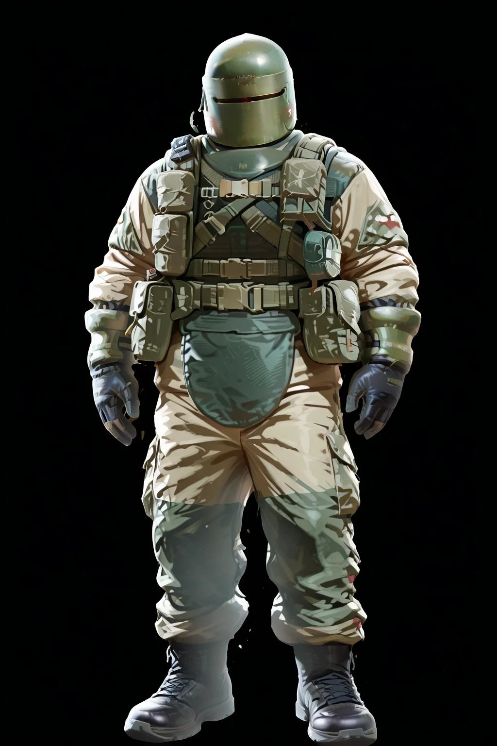 1boy,t@chanka,<lora:zoroj_IL_2:0.8>,<lora:Rokudenashi_Style_V1_ILXL:0.6>,front view,helmet,full body,<lora:tachanka_ORIGINAL:1>,, high quality,best quality,highres,detailed,perfect anatomy,masterpiece,aesthetic
