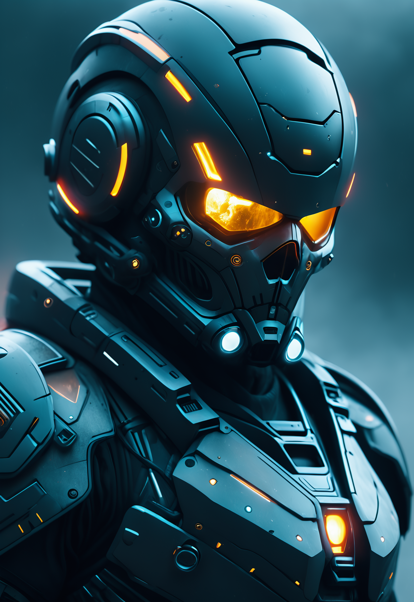 movie screenshot of the high tech futuristic martian invader skull mask, heavy armor suit, science fiction, dark, foggy, ultra detailed, hd, 8k