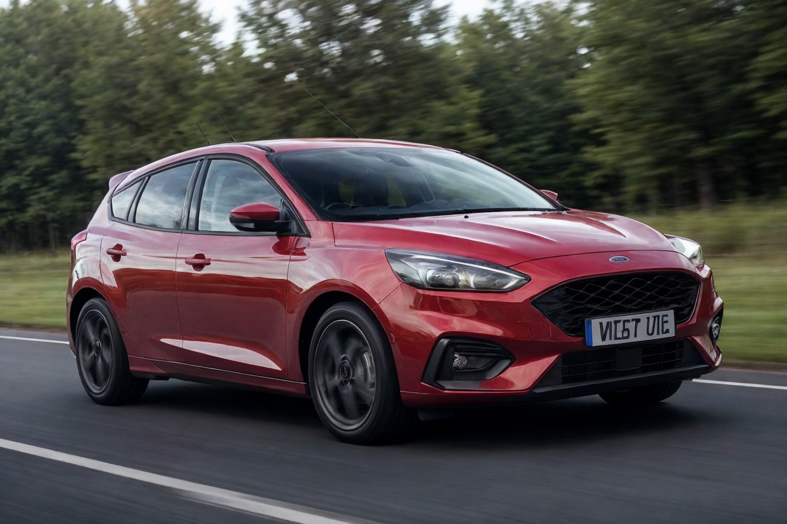aesthetic photo of Ford Focus, in motion, perfect lighting, vibrant, high detailed, epic, motion blur