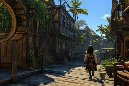 (masterpiece:1.2), (best quality,:1.2), 8k, HDR, ultra detailed, ((photorealistic)), perfect anatomy, professional light, cinematic lighting, fashion photography, ambient lighting,<lora:detail_slider_v4:3>, pire, <lora:PirateRealms-10:0.75>, a pirate captain walking through a pirate harbor in the caribbean, <lora:pirates_of_the_caribbean_offset:0.65>, Pirates of the Caribbean, epiCPhoto