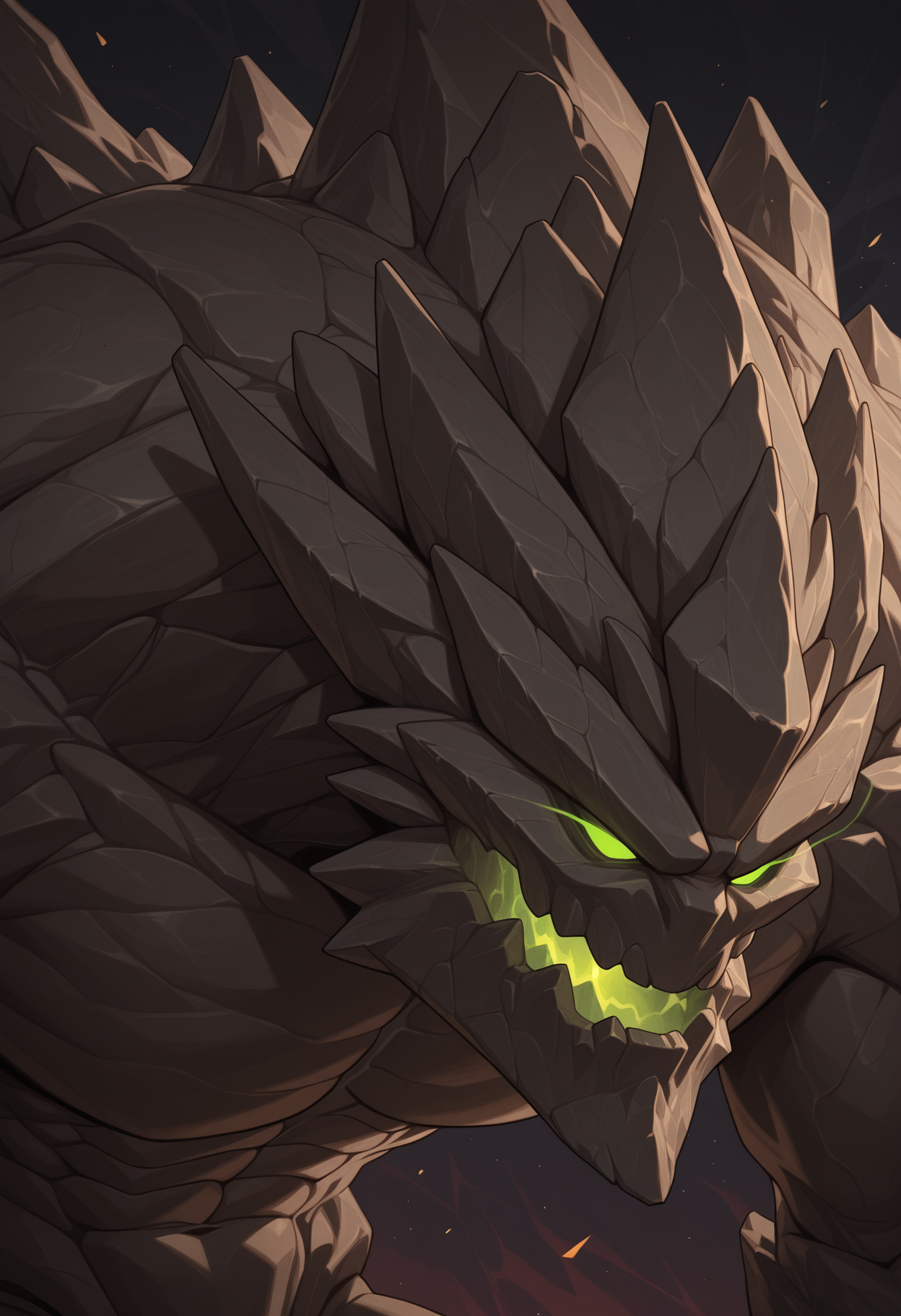 solo, 1boy, male focus, portrait, malphite, monster, green eyes, glowing eyes, no pupils, hunched over, muscular, abstract background, multicolored background,
perfect anatomy, masterpiece, perfect quality, best quality, detailed, newest, very aesthetic <lora:Malphite_LoL_V1_ILXL:0.8500000000000002>