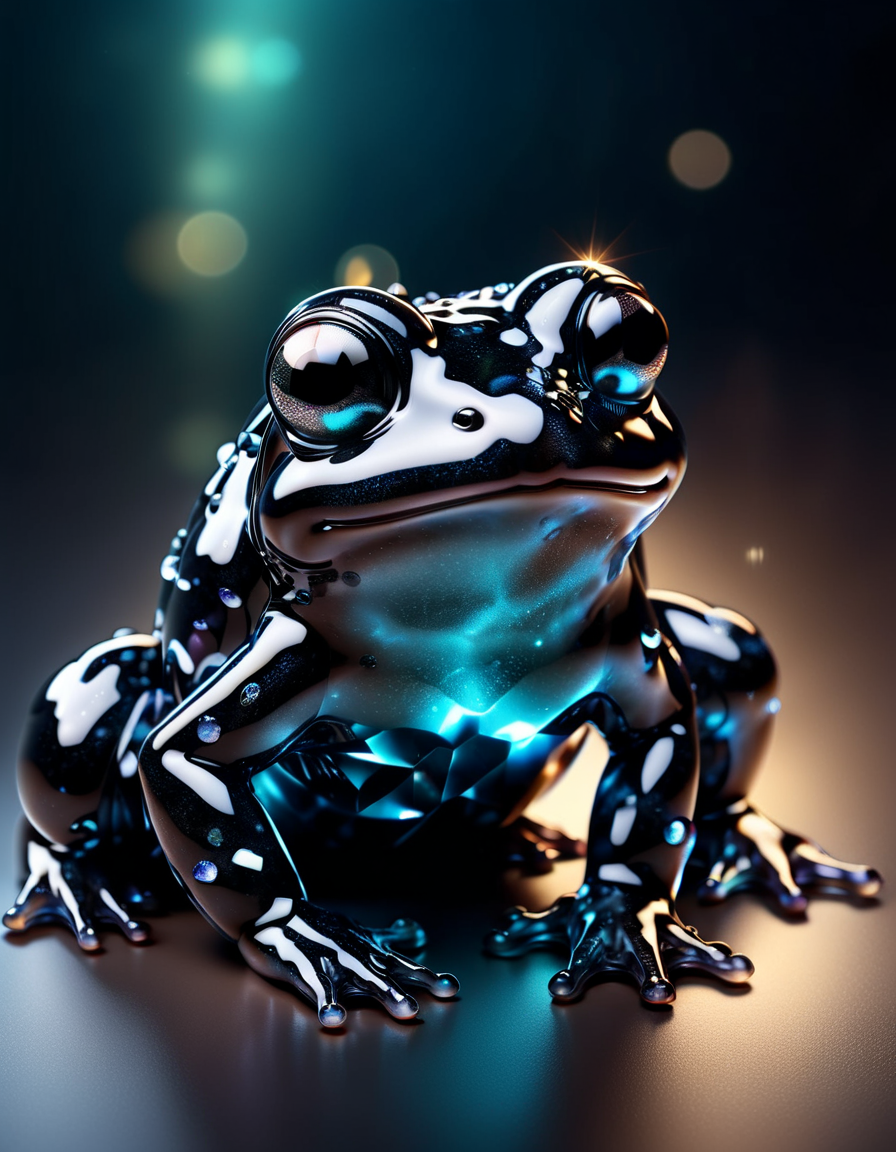 macro photo, a beautiful frog, glowing lights, beautiful magical sparkles, vibrant whimsical colors, made of ral-obsdn <lora:ral-obsdn:1>
