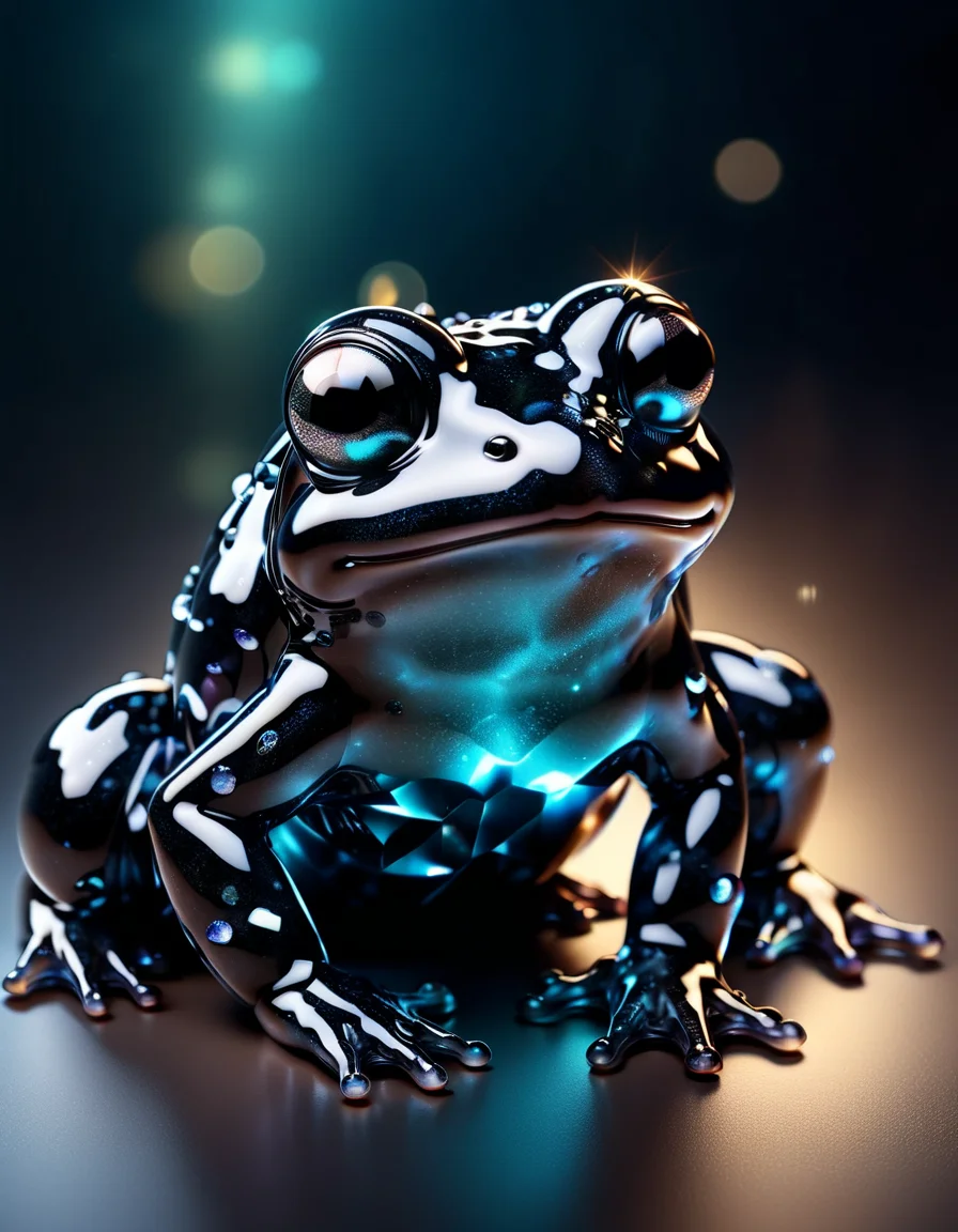 macro photo, a beautiful frog, glowing lights, beautiful magical sparkles, vibrant whimsical colors, made of ral-obsdn <lora:ral-obsdn:1>