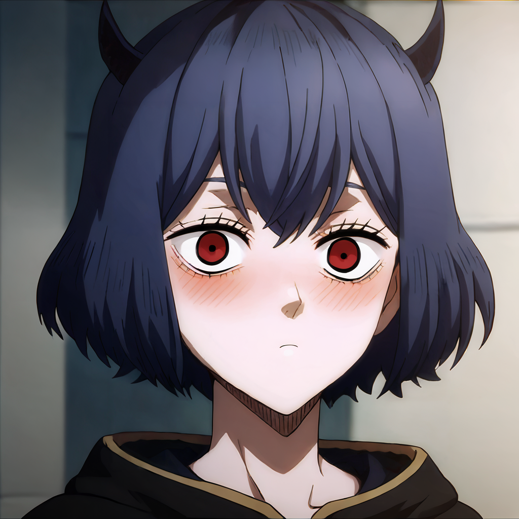 highres, sharp focus, pixiv masterpiece, highly detailed, 1girl, small_breasts,  blackbull-cape, nero-dress, Secre_Swallowtail_XL, source_anime, score_8_up, score_7_up, score_9,   <lora:Secre_Swallowtail_PonyXL_v19-000001:1> , eyelashes, headshot, close-up, surprised, looking at viewer, blushing
