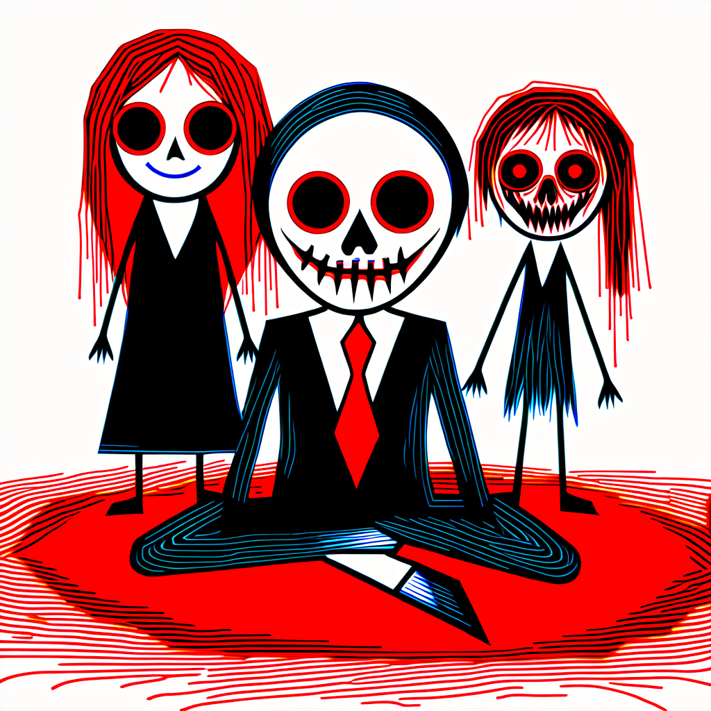 blood, 1girl, horror (theme), glasses, ball, necktie, skull