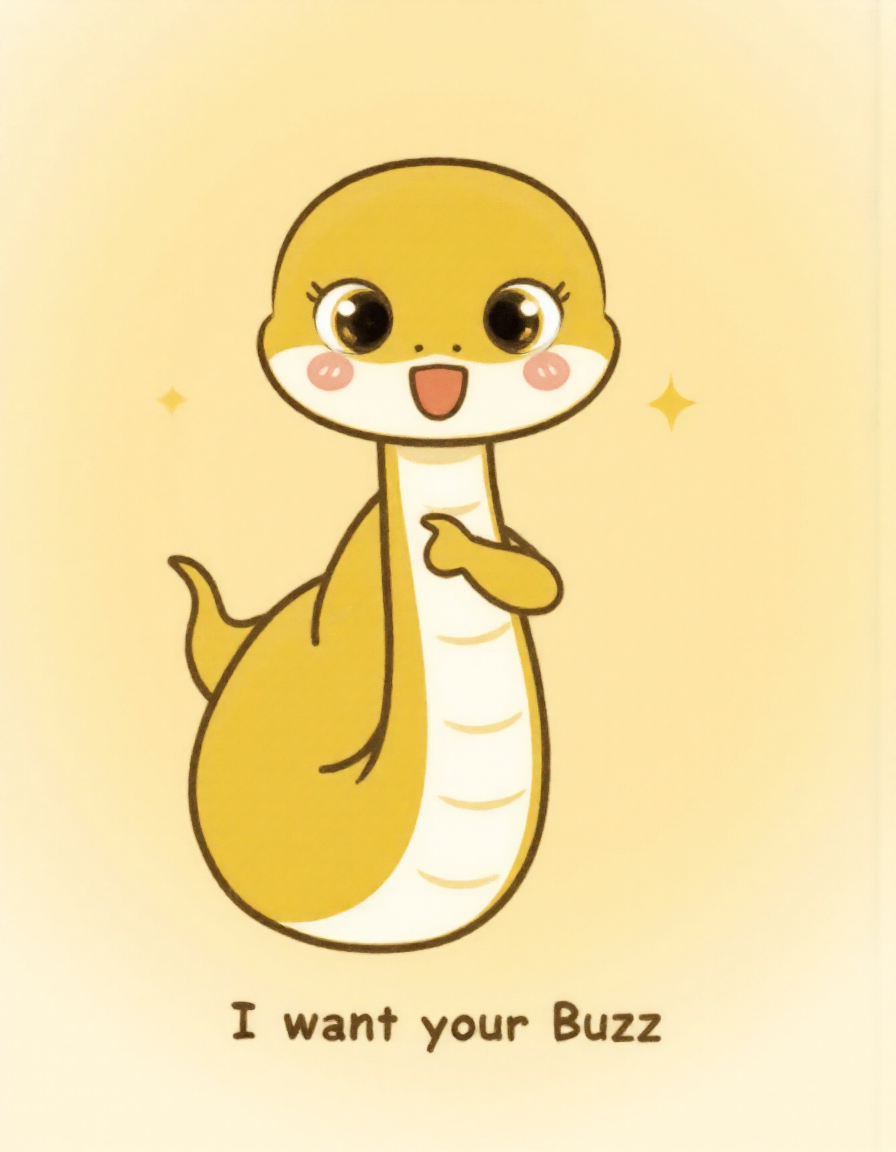 A painting of a cute shebaobao snake pointing at the camera in the style of james-montgomery-flagg and uncle sam, text below him reads, "I want your Buzz" <lora:shebaobao_v2:1>  <lora:james-montgomery-flagg-flux1-dev-v1:1>