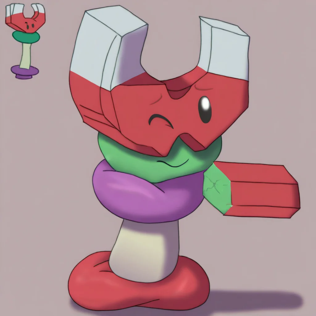 1other, magnet-shroom, plants vs. zombies,(artist:annaengine:1.6), digital media \(artwork\), mushroom, fungi fauna, elemental creature, fungus, red body, silver body, magnet, magnet-shaped head, purple body, mushroom cap, green body, masterpiece, best quality, high quality, masterpiece, best quality