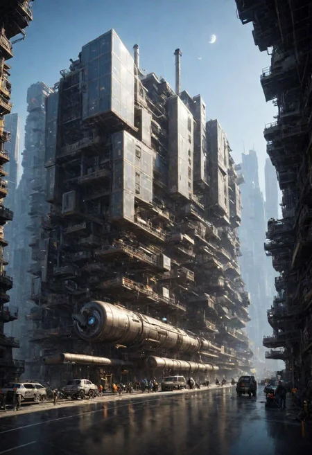 The complex cyberpunk machinery factory is manufacturing future colonial spaceships.,
industrialbuilding, factory, iron sheet, cable, truss, steel_structure, wire, pipe, machine, antenna, instrument, equipment, stairs, railing, railway_rails, storage_barrels, oil_tanks, crane, 
easynegative, BadDream, great lighting, clear, industrialbuilding, futuresurban, vertical
