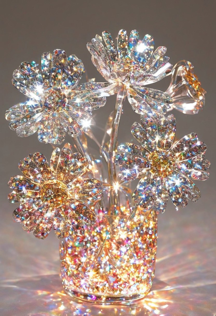 <lora:gl4ssj3mSDXL:1> gl4ssj3m, still life, shiny, sparkle, glass flower