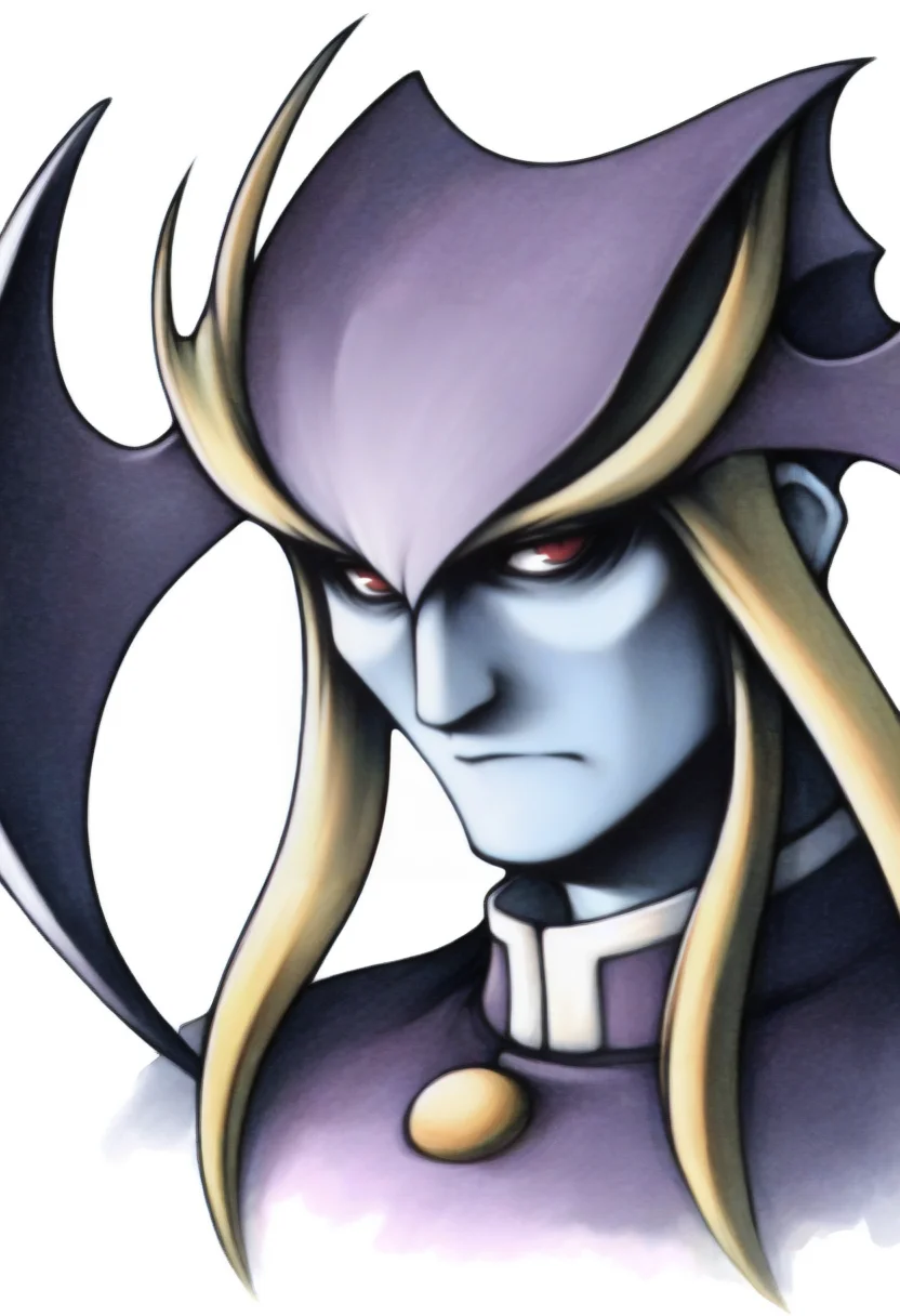 masterpiece, best quality, solo, 1boy, looking at viewer, <lora:FF7-Portraits-illus_Fp:1>, simple background, portrait, white background, <lora:Jedah-illus_Fp:1>, jedahv, blue skin, red eyes, head wings, wings, uniform, expressionless, blonde hair