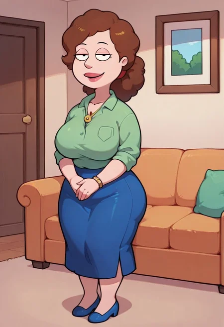 score_9,score_8_up,score_7_up,score_6_up,best quality, 1girl, solo, living room, couch, indoors,
BREAK
unnamed girl, brown hair, black eyes, (mature female:1.5), (plump:1.2), large breasts, gigantic ass, gigantic hips, green sweater, rolled up sleeves, blue skirt, navy blue shoes, own hand together, smile, looking at viewer, long skirt, half-closed eyes, necklace,
