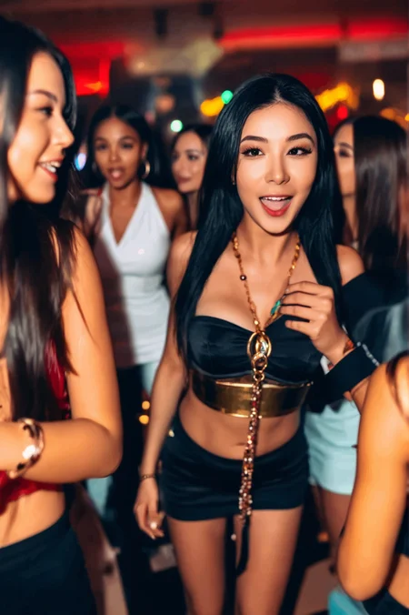Bar photo,black hair,blurry,blurry background,blurry foreground,depth of field,jewelry,motion blur,multiple girls,best qualtiy,masterpiece,movie-level quality,realistic,<lora:barphoto_XL:0.7>,