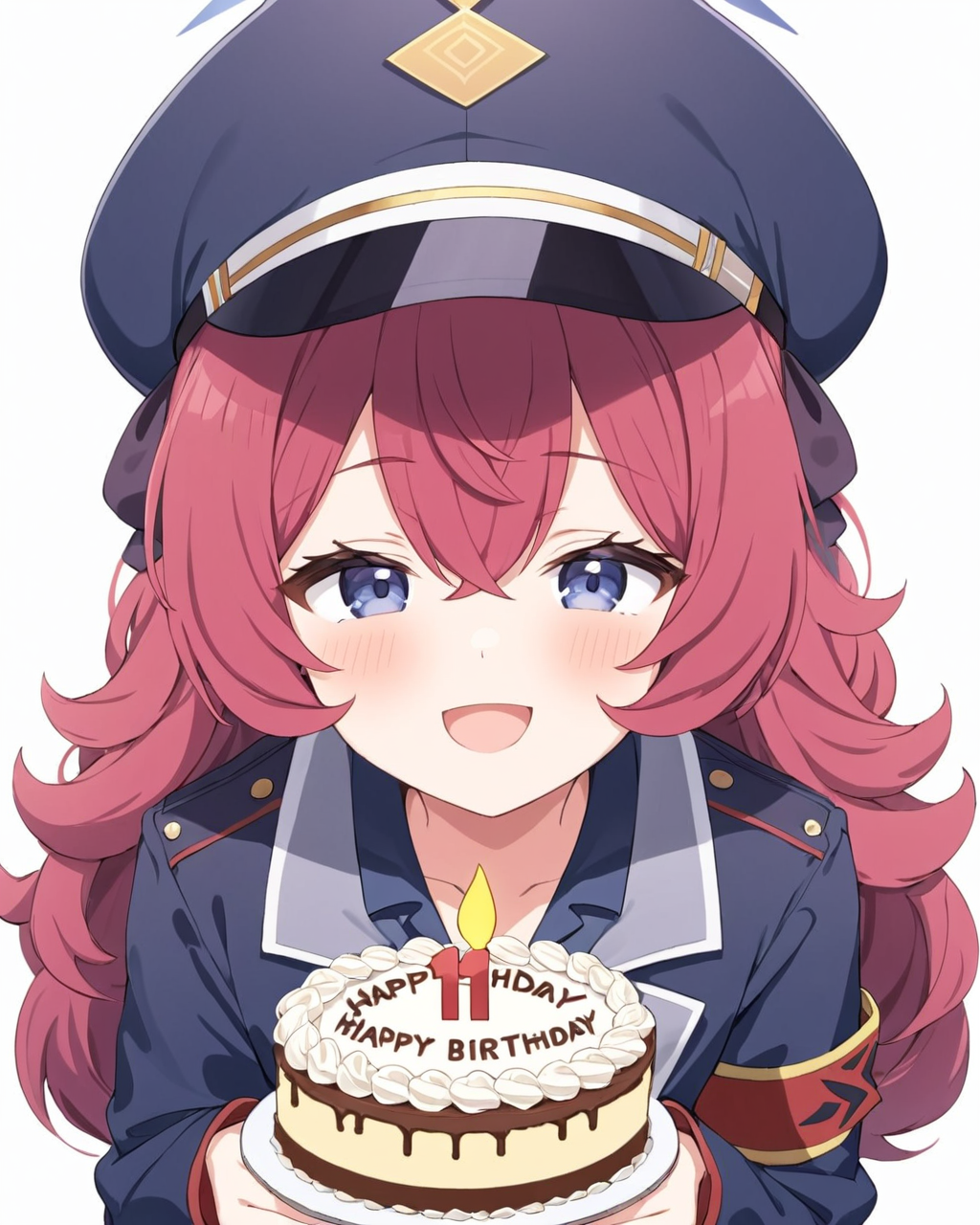 iroha \(blue archive\),1girl, happy_birthday, solo, one_eye_closed, white_background, simple_background, halo, armband, looking_at_viewer, birthday_cake, military, holding, smile, blush, military_uniform, peaked_cap, upper_body, open_mouth, ;d, military_hat, black_headwear, english_text, jacket, long_sleeves, shirt
<lora:iroha_(blue_archive)_image99_batch3_v1-000045:1>,halo,. gorgeous,key visual, vibrant, studio anime,award-winning, professional, highly detailed,high budget, cinemascope