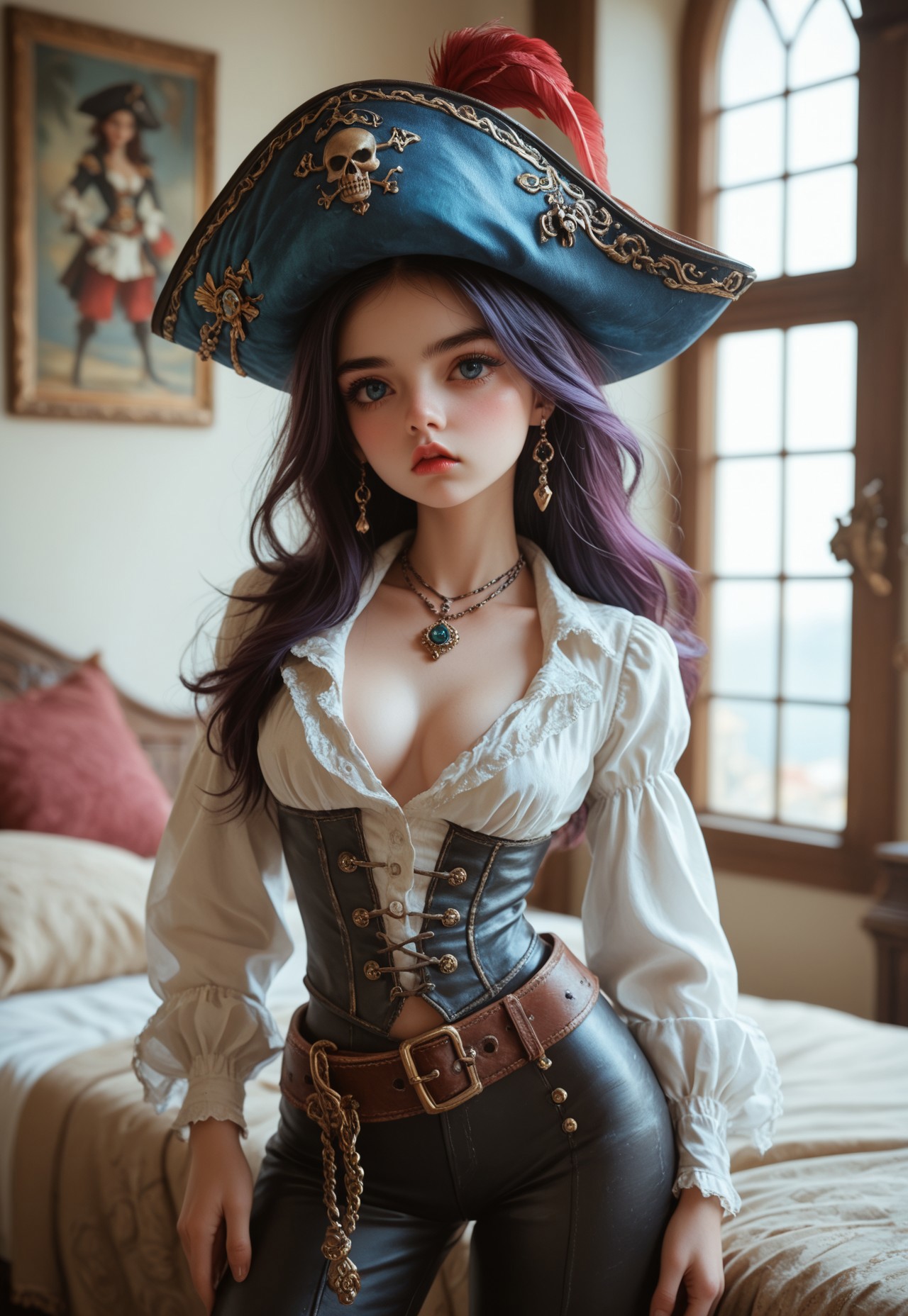 safe_pos, (((score_9, score_8_up, score_7_up, best view, narrow waist, pirate hat)))
, 
((( highly detailed, masterpiece, perfect, detailed, hd, )))
,
((( Lisbethmb, long hair, breasts, bold, boldy)))
,
((( 1girl, solo, posing)))
,
(((  indoors)))
,
((( ))) 
,
((( )))
,
((( )))
,
((( )))
,
()