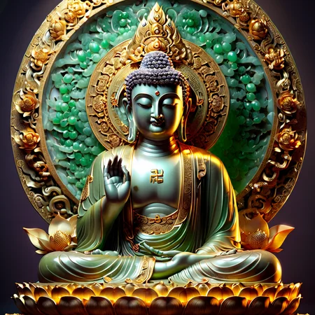 1 buddha statues,<lora:SDXLä½åéè¿¦çå°¼ä½:1>,, ((Best Quality)),((Masterpiece)),(Details),jade carving,(amethyst:0.5),gold and jade carving,lifelike details,very good light transmittance,Jade,three-dimensional,3D,blender,C4D,<lora:å¾®ç¸®çç³å±±æ°´ç«shanshui:1>,