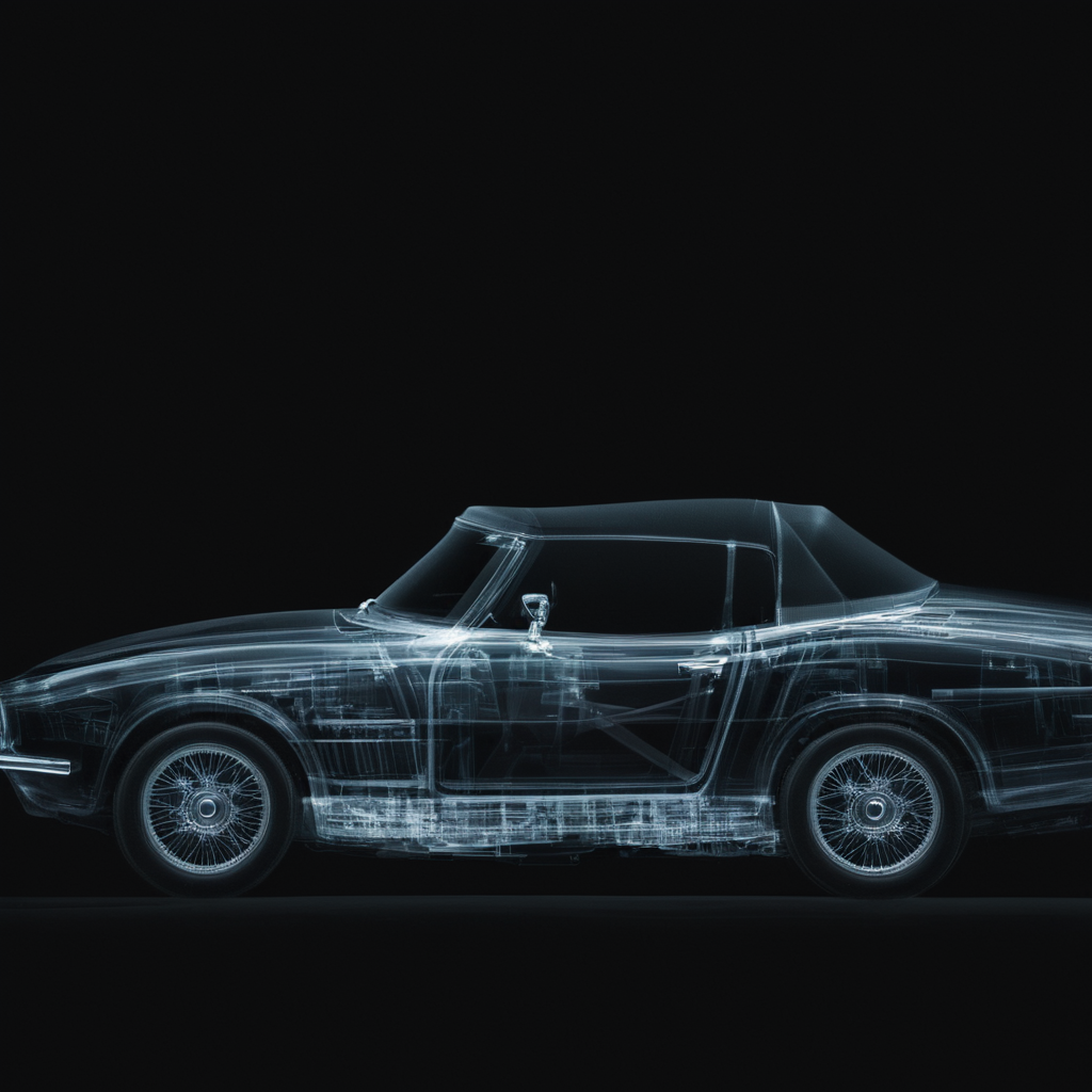 cinematic film still of  <lora:x-ray style:1> X-ray of
a convertible car with a transparent body on a black background
,x-ray style, shallow depth of field, vignette, highly detailed, high budget, bokeh, cinemascope, moody, epic, gorgeous, film grain, grainy