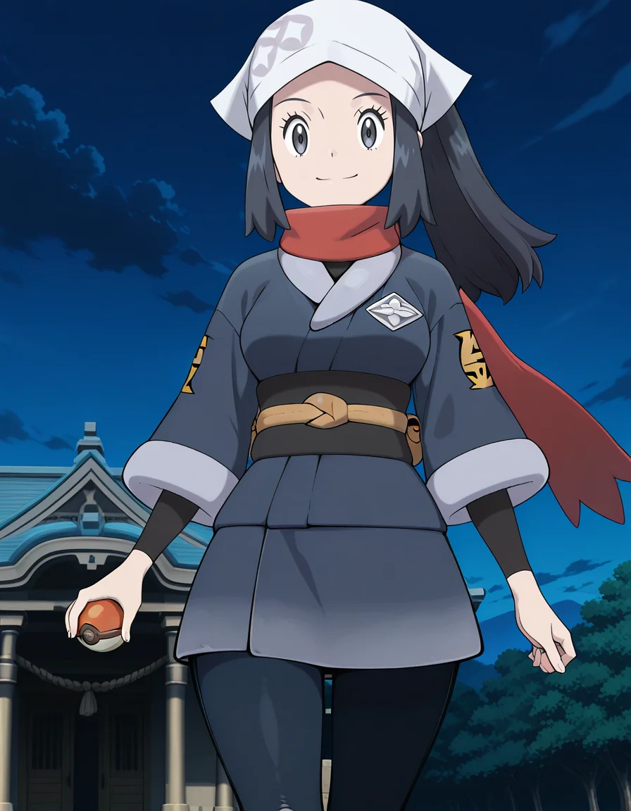 Akari (POKEMON LEGENDS),black hair,black eyes,galaxy expedition team survey corps uniform,head scarf,red scarf,day, (sky:1.1),(dark cloud:1.4),((Ancient Temple)),outdoors,(blush:-1),(holding poke ball:1.2),(night:1.5),
(solo:1.2),looking at viewer,
medium breasts,
perky breasts,explicit,best quality,very aesthetic,absurdres,16k,intricate detail,amazing quality,(bold:3.12),thick outline,black outline,harsh lines,soft lines,deluster,boldline,curvy,slim,
smile,
(anime screencap),(anime coloring:1.2),anime screenshot, animated painting, animated gif,2d cel anime,anime cap,anime,anime style,anime cel,Cel shading,cel shaded,soft brightness,perfect face,perfect nose, perfect hair, perfect eyes,perfect female body,perfect skin,a face of perfect proportion,perfect lighting,perfect anatomy,perfect proportion,perfect hands,perfect legs,perfect fingers,masterpiece,super fine illustration,detailed linework,vibrant colors,kawaii,flat color,
<lora:ãã±ããã¢ã³ã¹ã¿ã¼ã·ã§ã¦illustriousPokemonAkariillustrious-000017:1:0.8>