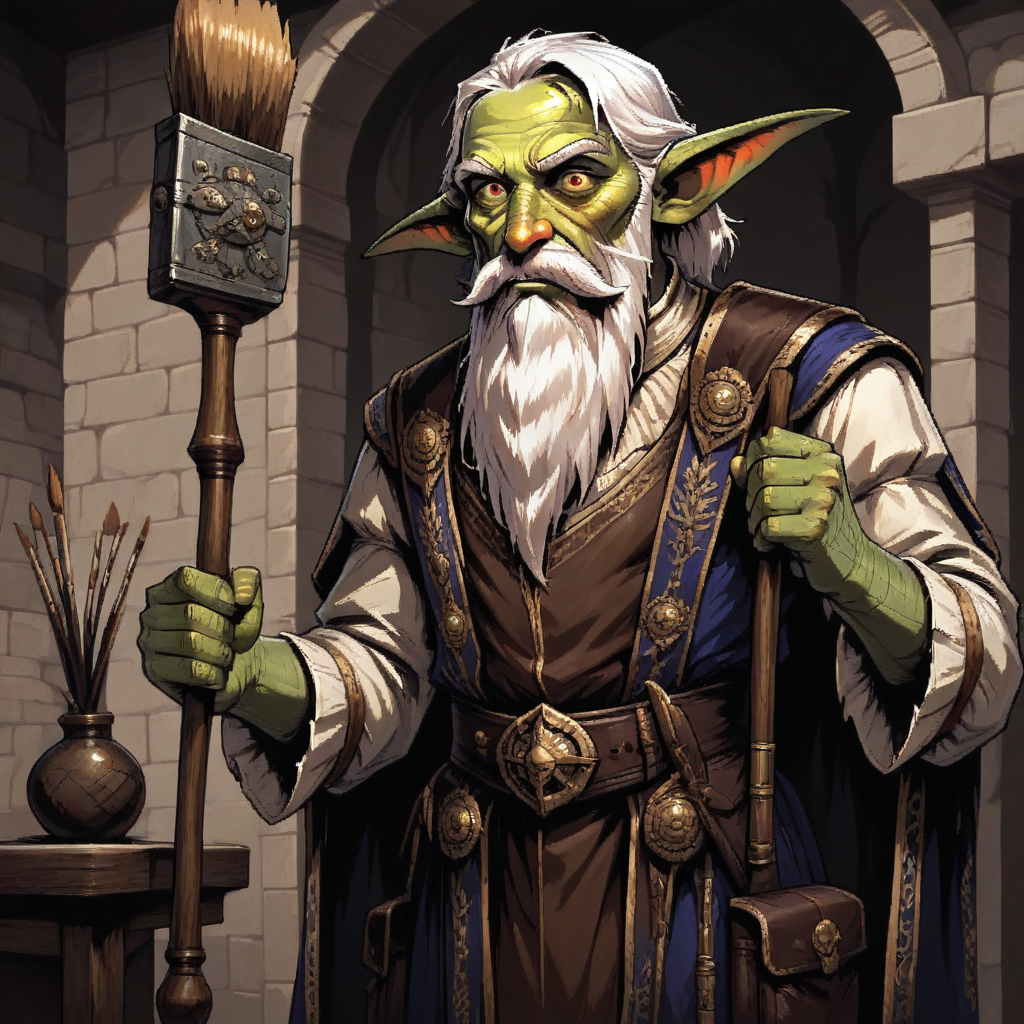 masterpiece, best quality, newest, absurdres, highres, 1boy, RGV1.0-IL Gremlin, green skin, colored skin, beard, white beard, facial hair,
