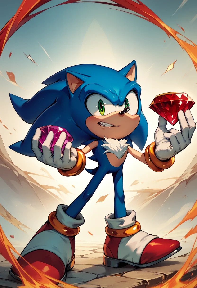 score_9, score_8_up, score_7_up, chaos emerald, holding, gem, holding gem, <lora:ChaosEmeraldHolding_pdxl_Incrs_v1:1>, sonic the hedgehog, 1boy, blue skin, green eyes,
