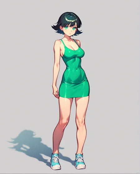 score_9, score_8_up, score_7_up, source_anime, BREAK  1girl, solo, Buttercup (Powerpuff girls), black hair, green eyes, short hair, looking at viewer, breasts, standing, full body, <lora:Adult_Powerpuff_Girls:1>, rating_questionable