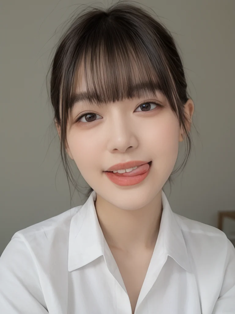 score_9, score_8_up, score_7_up, Hight detail RAW color photo, professional photograph,
(Composition from the waist up:1.5),
Beautiful Japanese Girl, Bobcut with bangs, Puffy face, kissmilk, <lora:kissmilk_v12:1>
sticking out side tongue, Licking lips, peromilk,<lora:peromilk:0.7> 
White collared blouse, Illuminated hotel room,