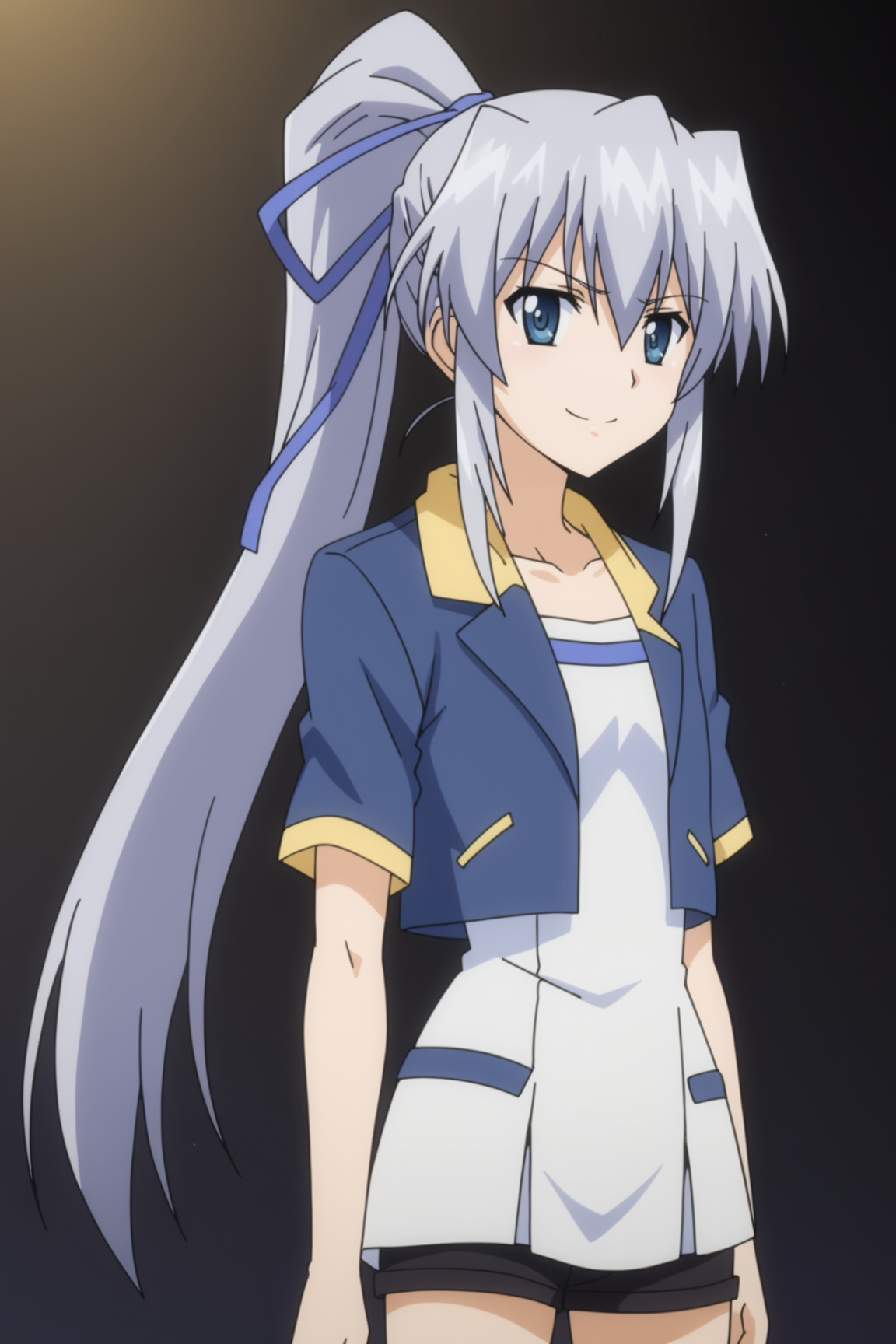 score_9, score_8_up, score_7_up, source anime, prefect lighting, very aesthetic, BREAK, anime coloring, anime screencap,
<lora:liliana_kranjcar_v2-pdv6:1>, 1girl, liliana kranjcar, campione!, blue eyes, grey hair, ponytail, hair ribbon, long hair,
liliacasu, cropped jacket, short sleeves,  white dress, shorts under skirt,
BREAK, looking at viewer, 
BREAK,âââ smile, arm at side,