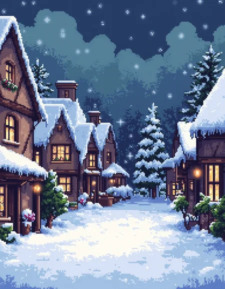 A pixel art illustration of a snowy christmas morning<lora:General Flux\pixel-art-christmas.safetensors:0.9:1.0>