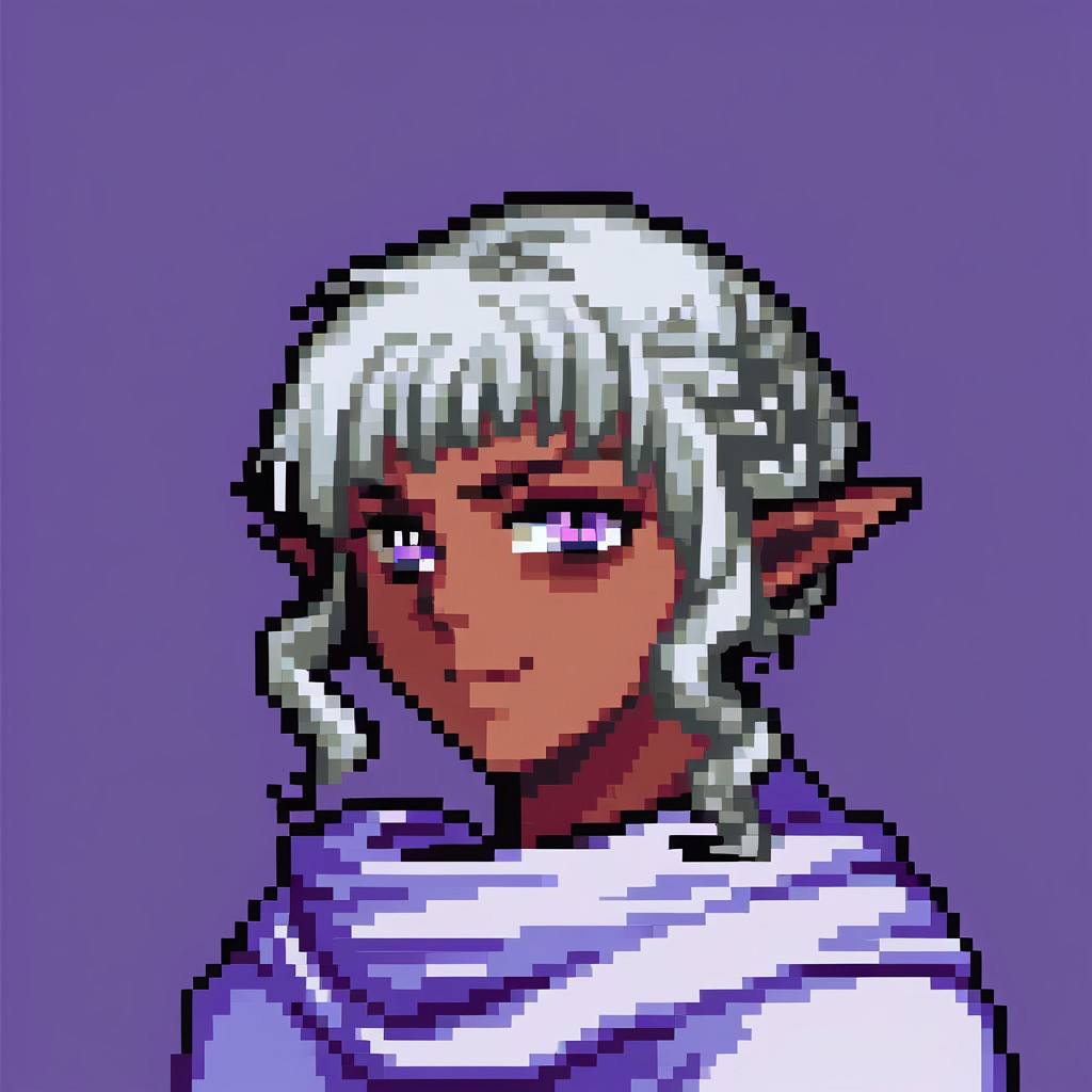 score_9, score_8_up, score_7_up, source_anime BREAK 
, solo, fegbaportraits, portrait, white dungeon meshi,background, portrait,pixel,pixel art,
BREAK disgusting face,
thistle, thistle original outfit, 1boy, holding, standing, purple eyes, braid, male focus, sidelocks, pointy ears, pants, dark skin, brown footwear, elf, cloak, androgynous, white pants, notched ear
BREAK 
Night,starly sky, mountain,